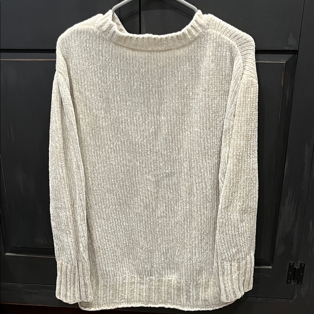 Max Studio Cream Ribbed Crew Neck Sweater - Picture 3 of 3
